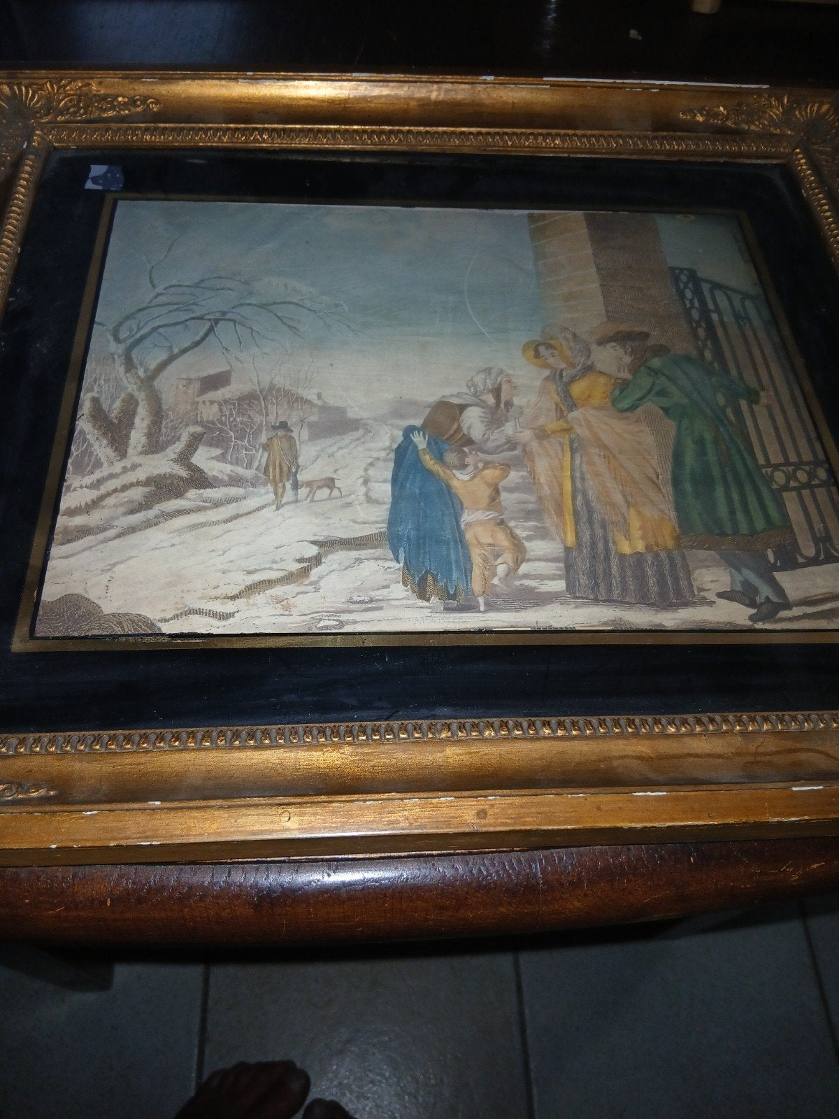 Antiek prent: Wintertafereel met Figuren, Antiek en Kunst, Kunst | Schilderijen | Klassiek, Nederlandse school, Portret of Personen