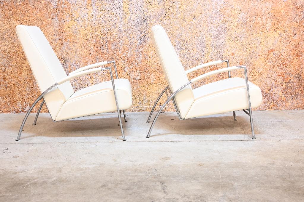ZGANieuw 2 witte leren Harvink de Club design fauteuils, Harvink, Harvink, 75 tot 100 cm, Ophalen of Verzenden