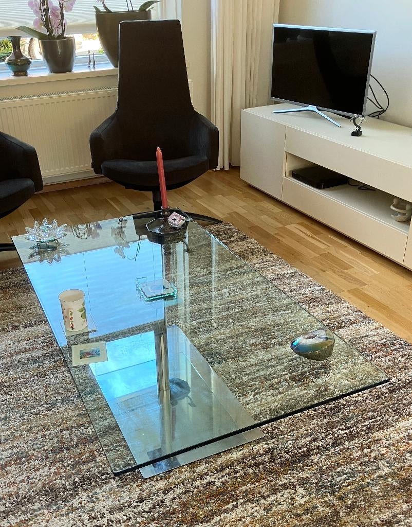 Design salontafel - glas - merk Tonelli (Farniente), Ophalen, Gebruikt, 100 tot 150 cm, 50 tot 100 cm
