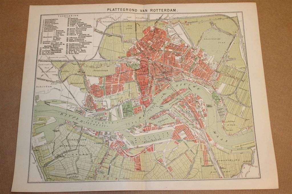 Antieke kaart/plattegrond - Rotterdam - Circa 1900, Boeken, Atlassen en Landkaarten, Ophalen of Verzenden, 1800 tot 2000, Nederland