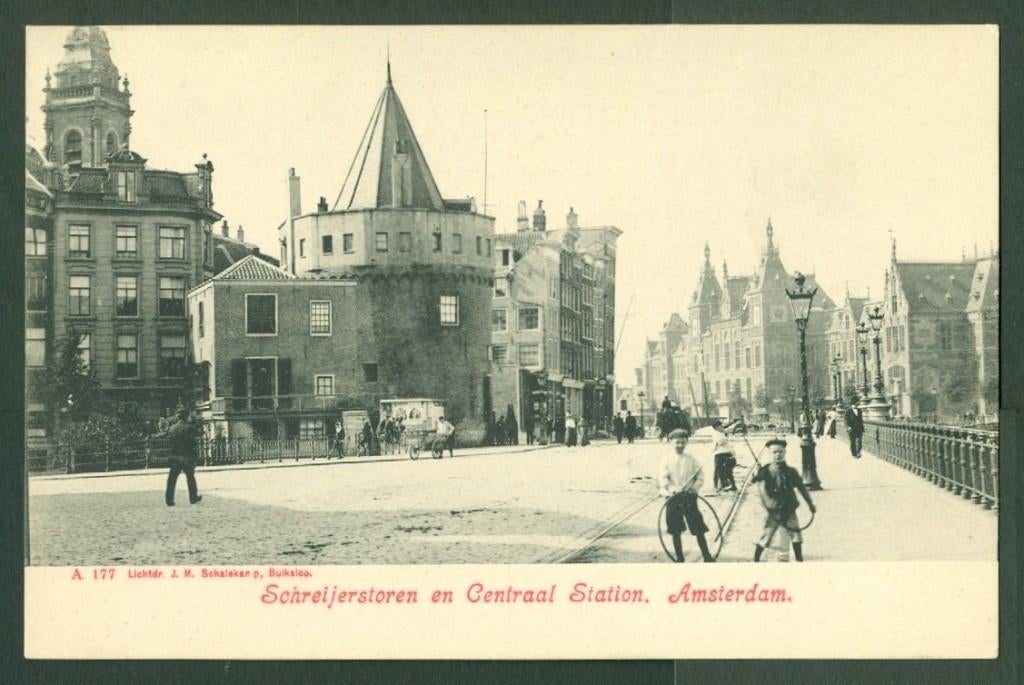 AK Amsterdam Schreierstoren en Centraal Station Schalekamp, Ophalen of Verzenden, Voor 1920, Ongelopen, Noord-Holland