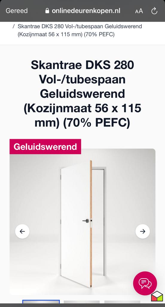Skantrae DKS 280 Vol-/tubespaan Geluidswerende Binnendeur, Ophalen, Binnendeur, Nieuw, 200 tot 215 cm
