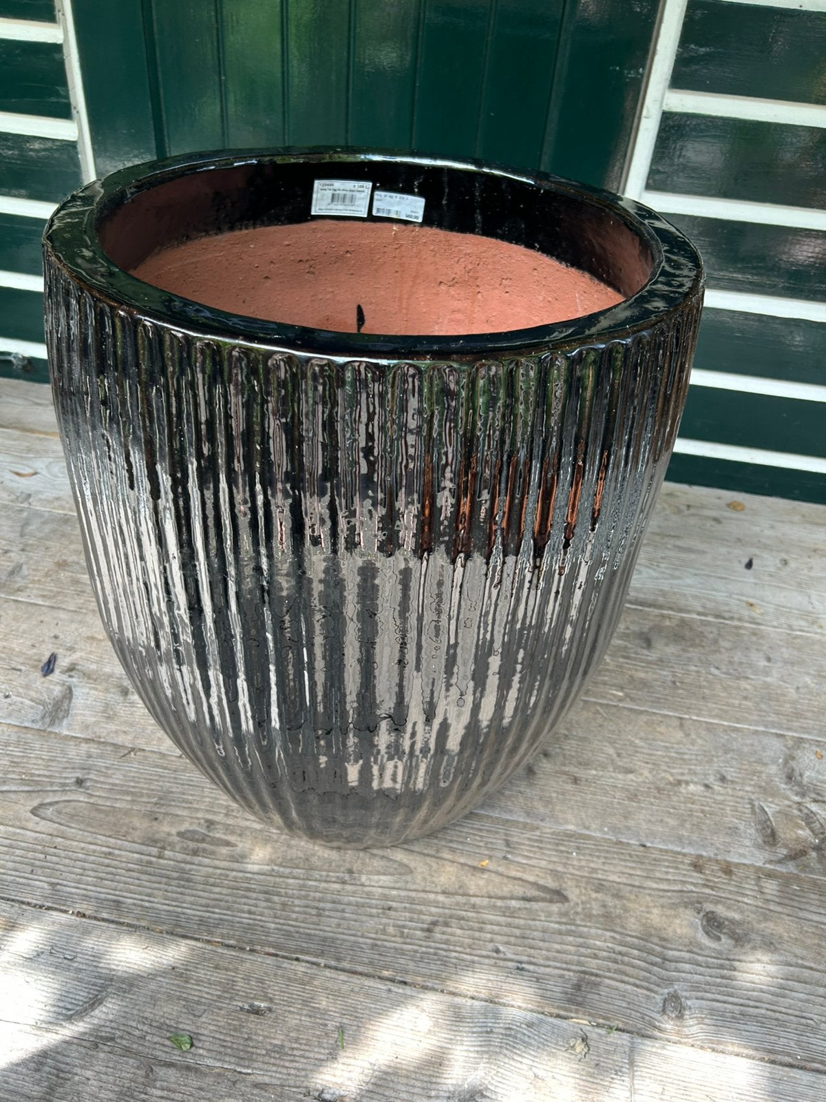 Mooie zwarte aardewerk bloempot voor grote plant, Tuin en Terras, Bloempotten, Ophalen, 40 cm of meer, Rond, Zo goed als nieuw