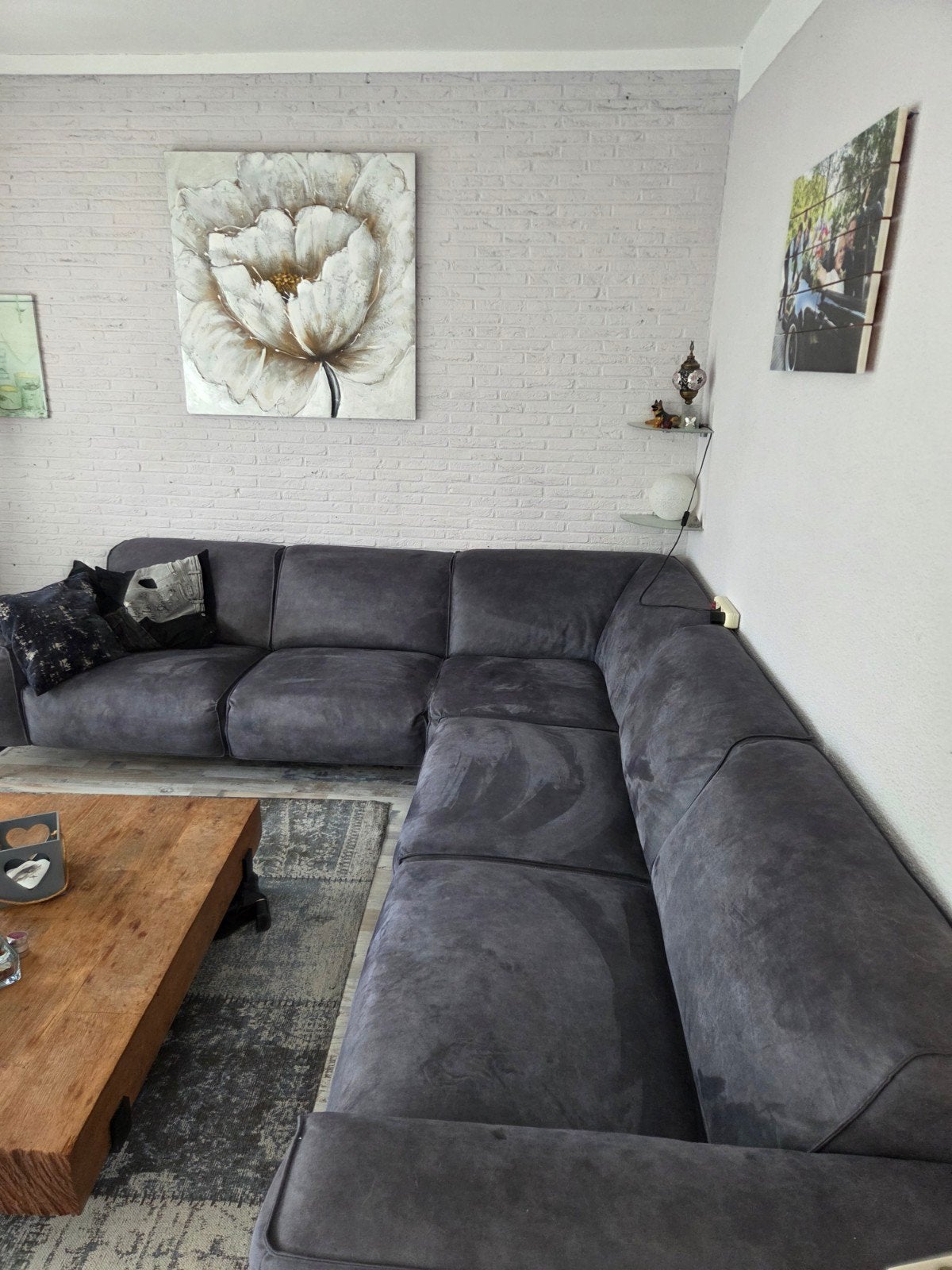 Grote hoekbank Africa leder grijs ., Huis en Inrichting, Ophalen, Gebruikt, 125 tot 150 cm, Hoekbank