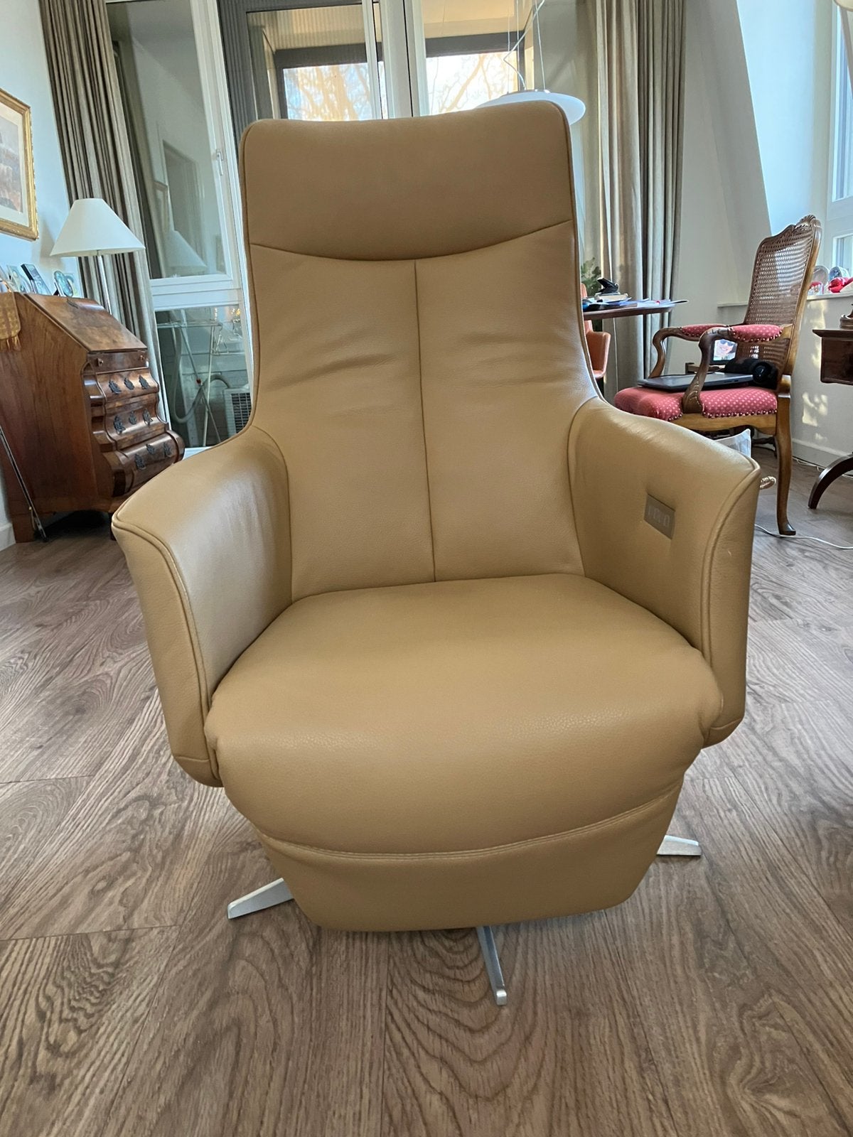 Luxe Relaxfauteuil Tunis met sta-op functie - Beige, Ophalen, Zo goed als nieuw, 50 tot 75 cm, Leer