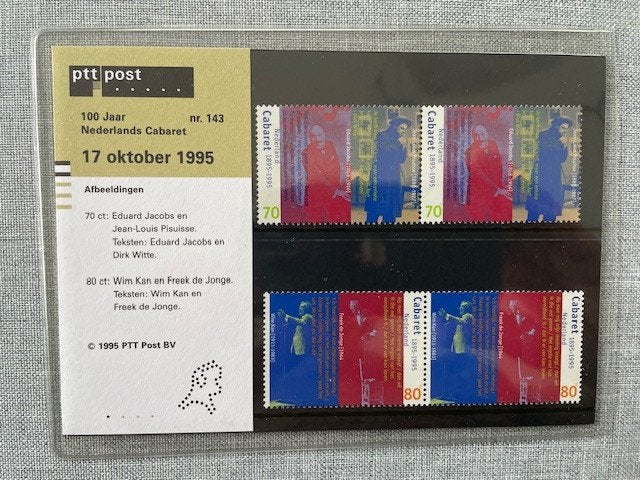 Postzegelmapje PZM143 - 100 jaar Cabaret in Nederland 1995, Ophalen of Verzenden, Postfris, Overige thema's