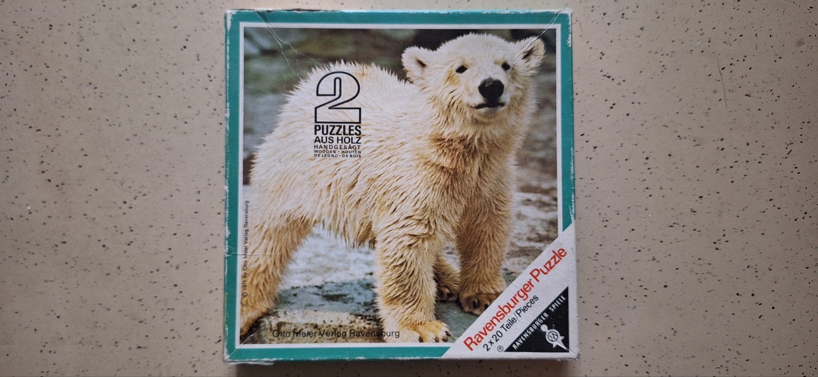 Vintage Ravensburger Houten Puzzels jaren '70: IJsbeer & Pin, 2 tot 4 jaar, Gebruikt, 10 tot 50 stukjes, Ophalen of Verzenden