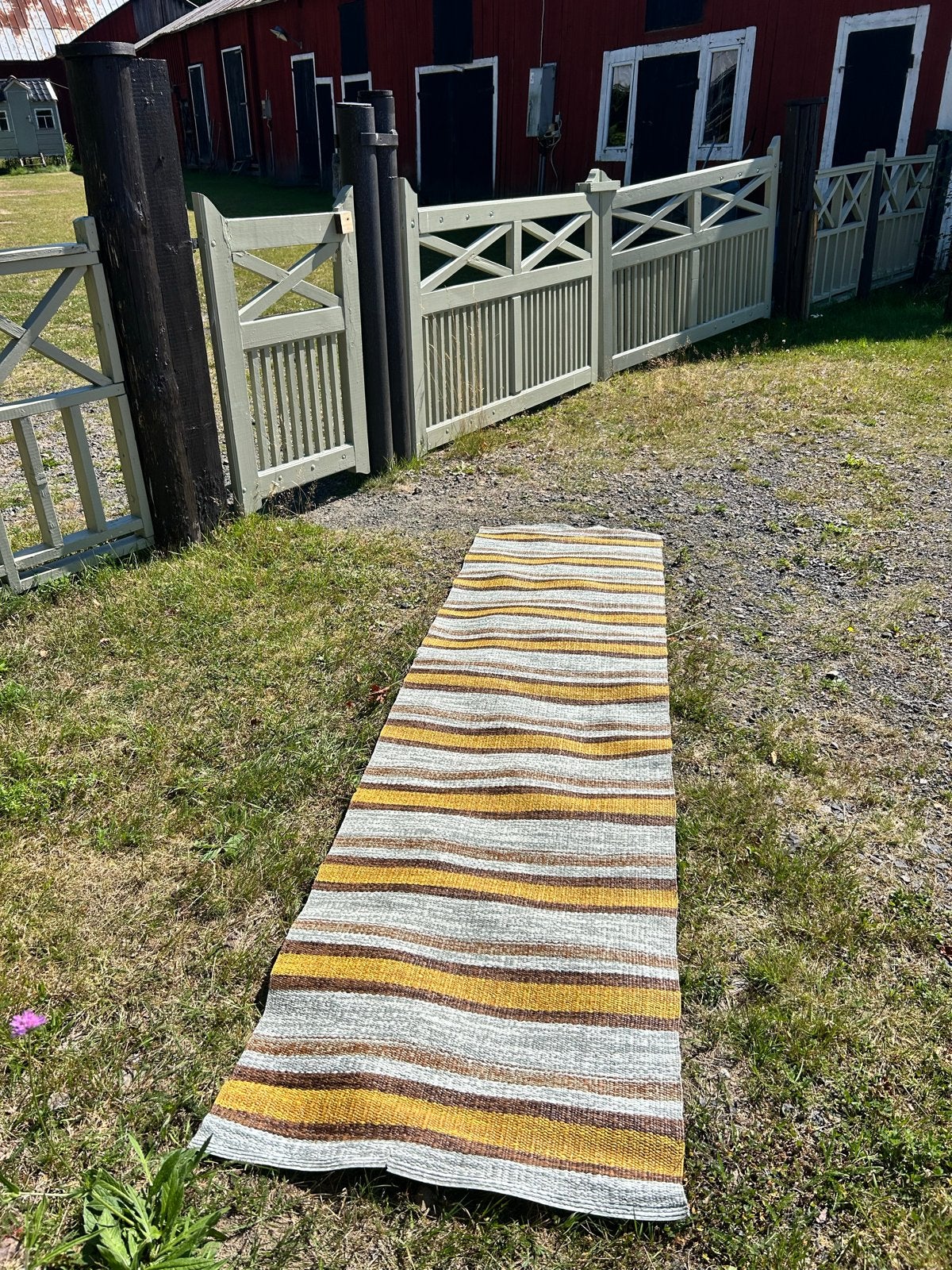 Zweedse Plastmatta Loper - Ideaal voor Keuken/Gang (220x60cm, Retro, Gebruikt, Geel, Vintage