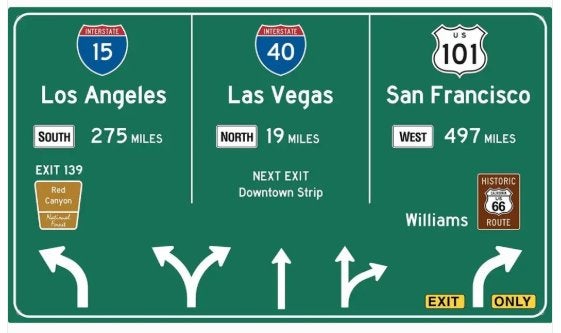 Amerikaans snelwegbord of wegwijzer traffic bord Las Vegas, Am, 45 cm, Nieuw, Ophalen of Verzenden