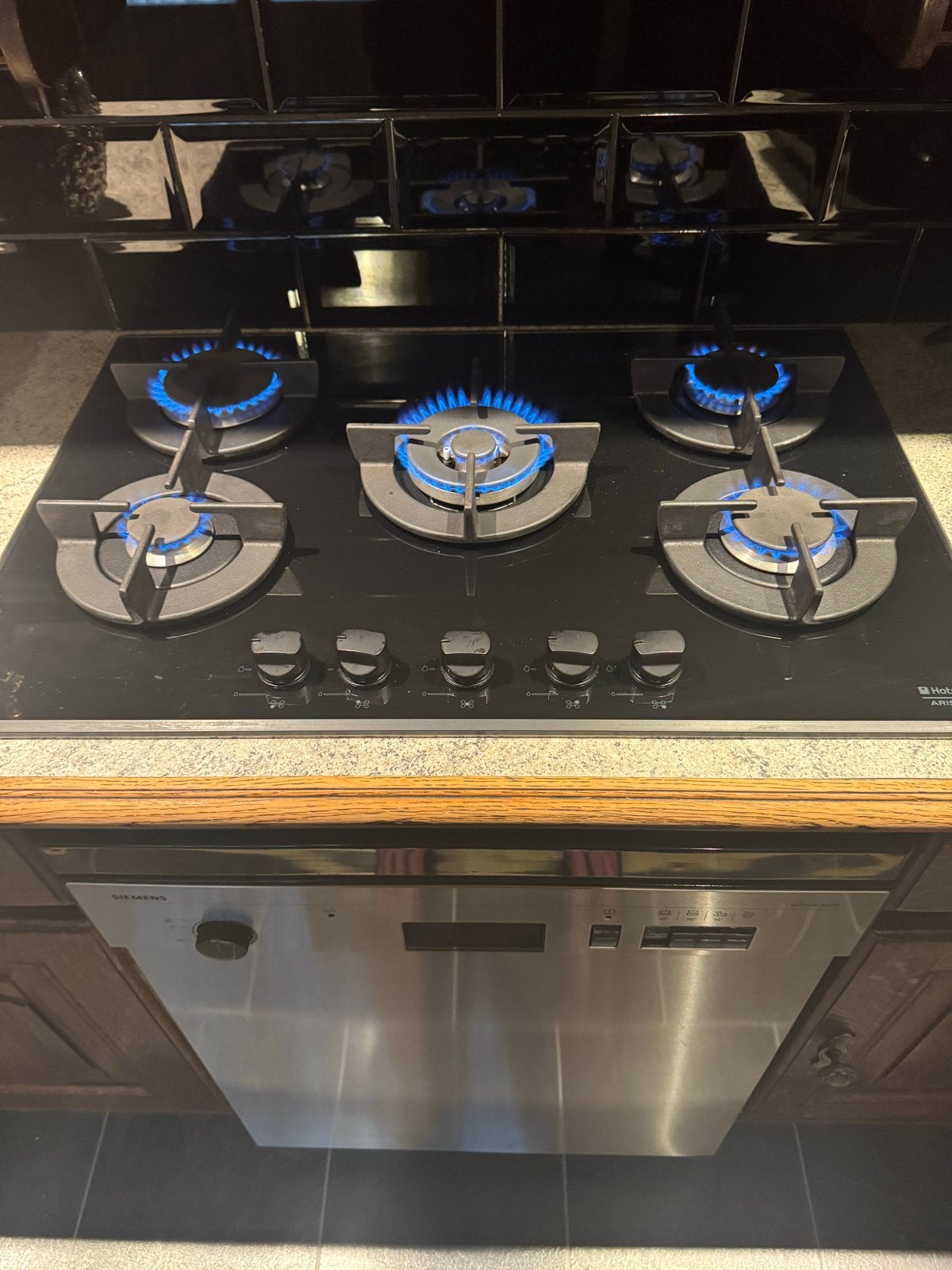 Te koop 5-pits inbouw gaskookplaat glas op glas, Nieuw, Ophalen of Verzenden, Inbouw, Gas
