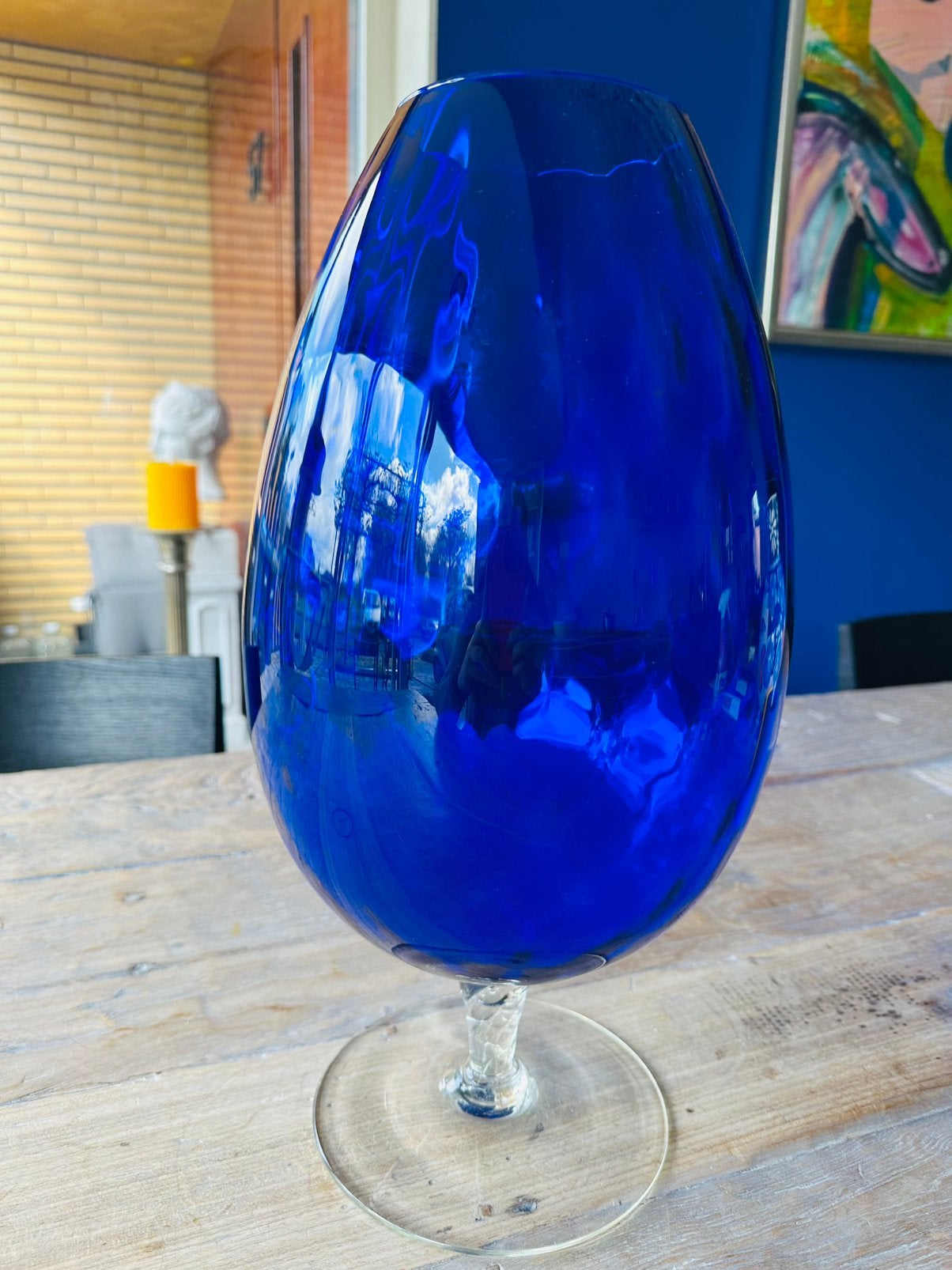 Empoli glazen vaas Electric Blue 44 cm hoog, Huis en Inrichting, Woonaccessoires | Vazen, Ophalen, Gebruikt, Blauw, 44 cm