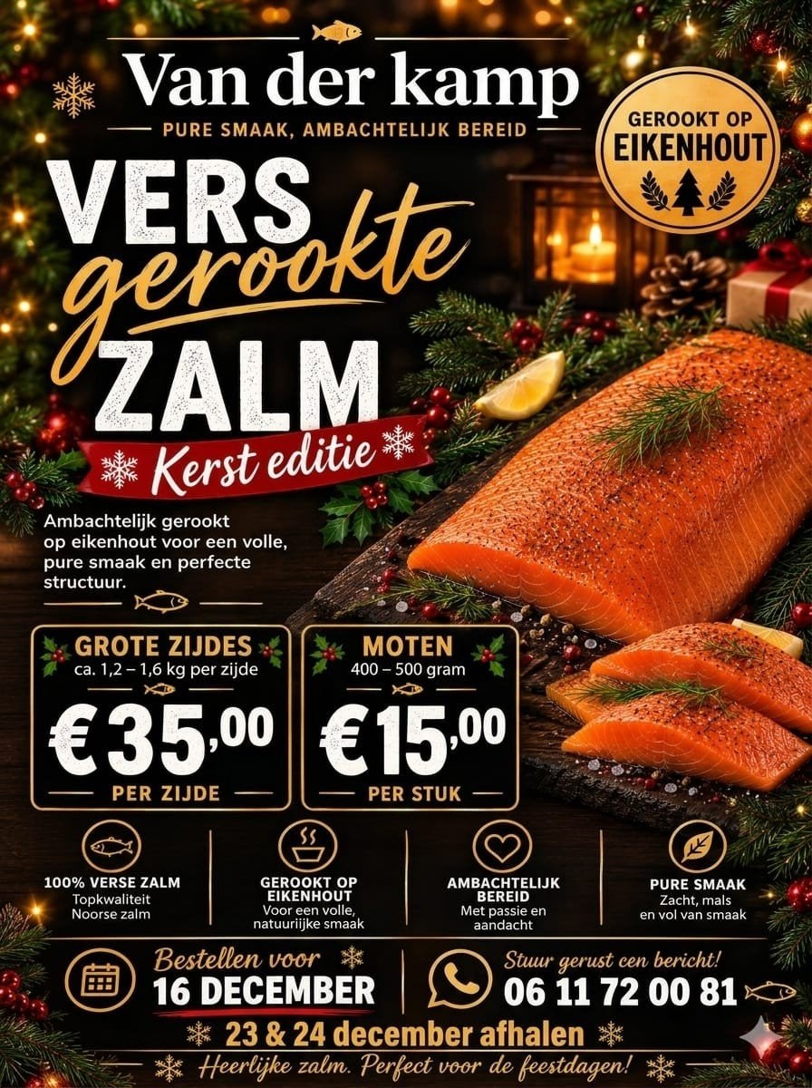 vers gerookte zalm 1,2-1,6 kg op eikenhout, Ophalen