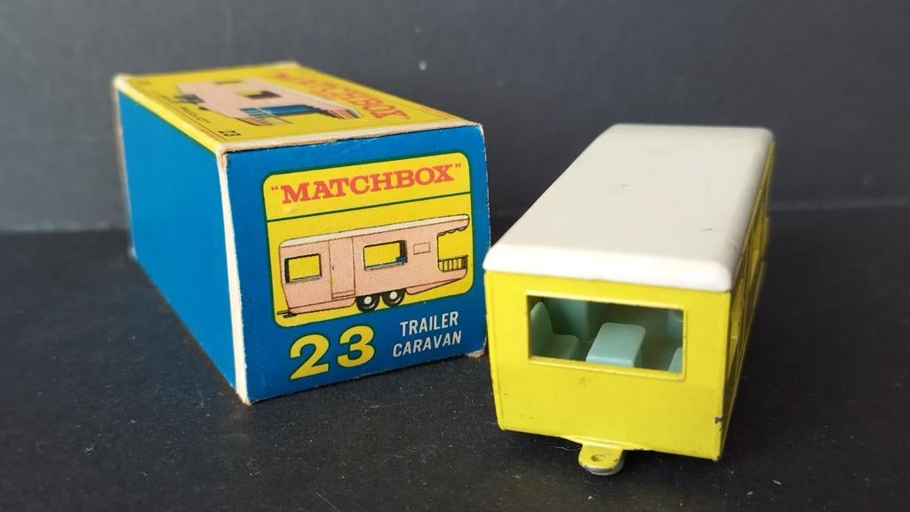 Trailer Caravan Yellow 1:64 3inch Lesney Matchbox no23 Pol, Verzenden, ., Zo goed als nieuw, Lesney Matchbox