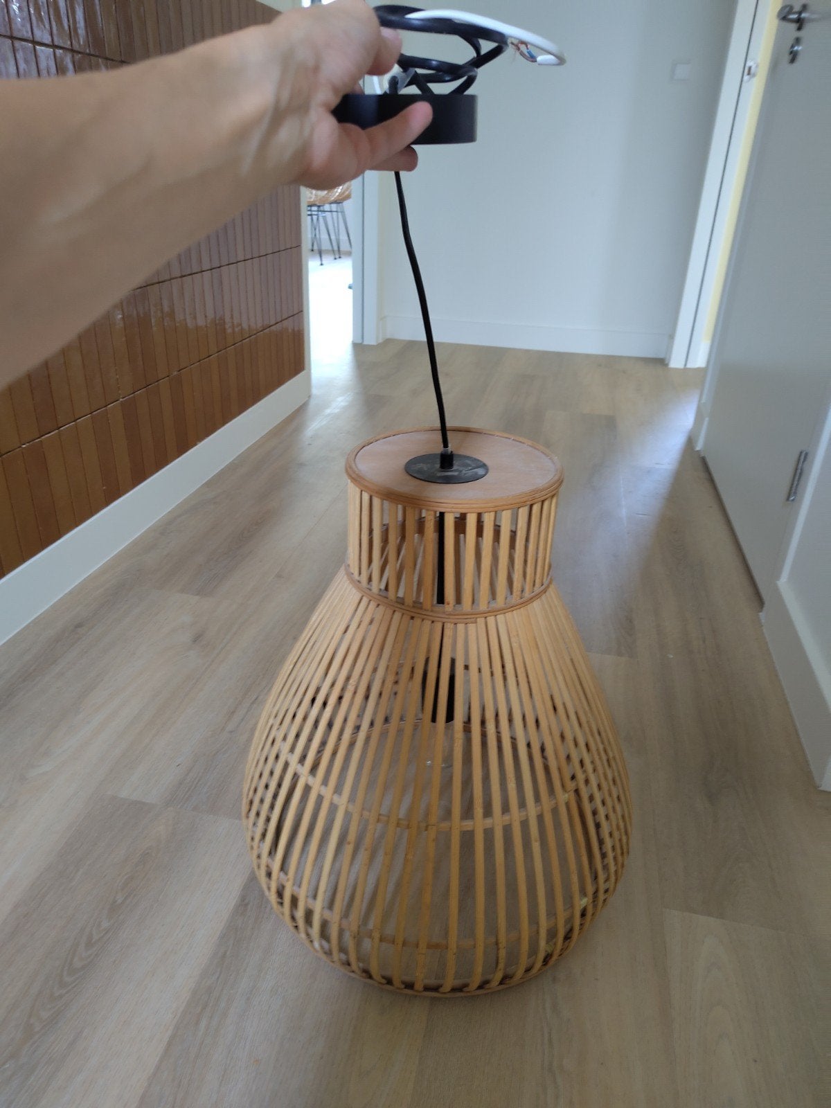 Rotan hanglamp - Natuurlijke sfeermaker, Bohemian, Scandinavisch, Natuurlijk, Natuurlijk materiaal, Zo goed als nieuw, E27 (groot)