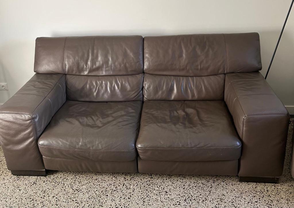Natuzzi Nicolaus - 2 zitsbank - leder Sofa Monte Carlo Bruin, Huis en Inrichting, Gebruikt, 100 tot 125 cm, Nicolaus, Tweepersoons