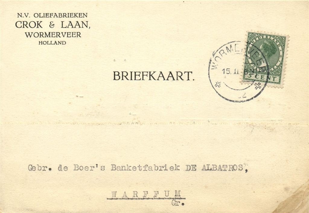 NV Oliefabrieken Crok en Laan, Wormerveer - 02.1932 - briefk, Ophalen of Verzenden, Briefkaart