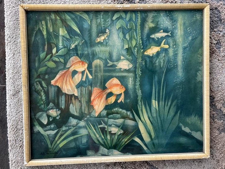 A B Toetenel. Aquarel goudvissen, Ophalen, Realistisch, Dieren, Gesigneerd