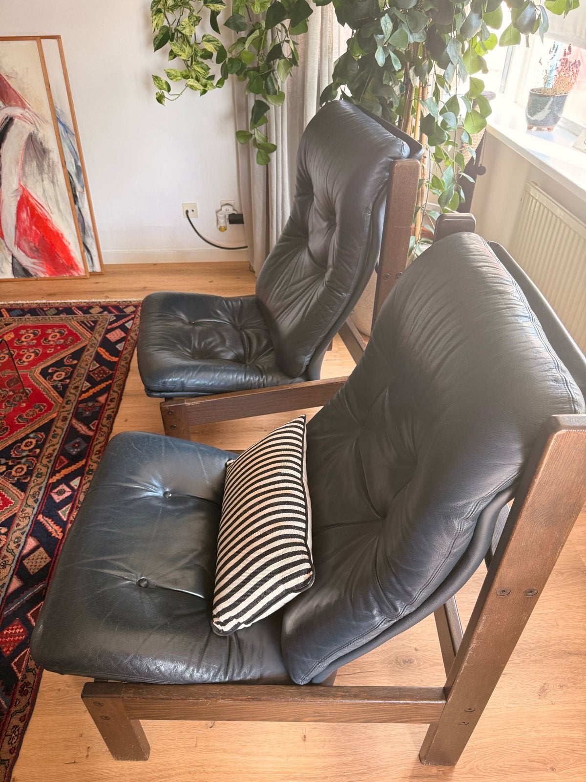 Vintage Leren Loungefauteuils Jaren '70 - Scandinavische Sti, Ophalen of Verzenden, Gebruikt, Leer, 75 tot 100 cm