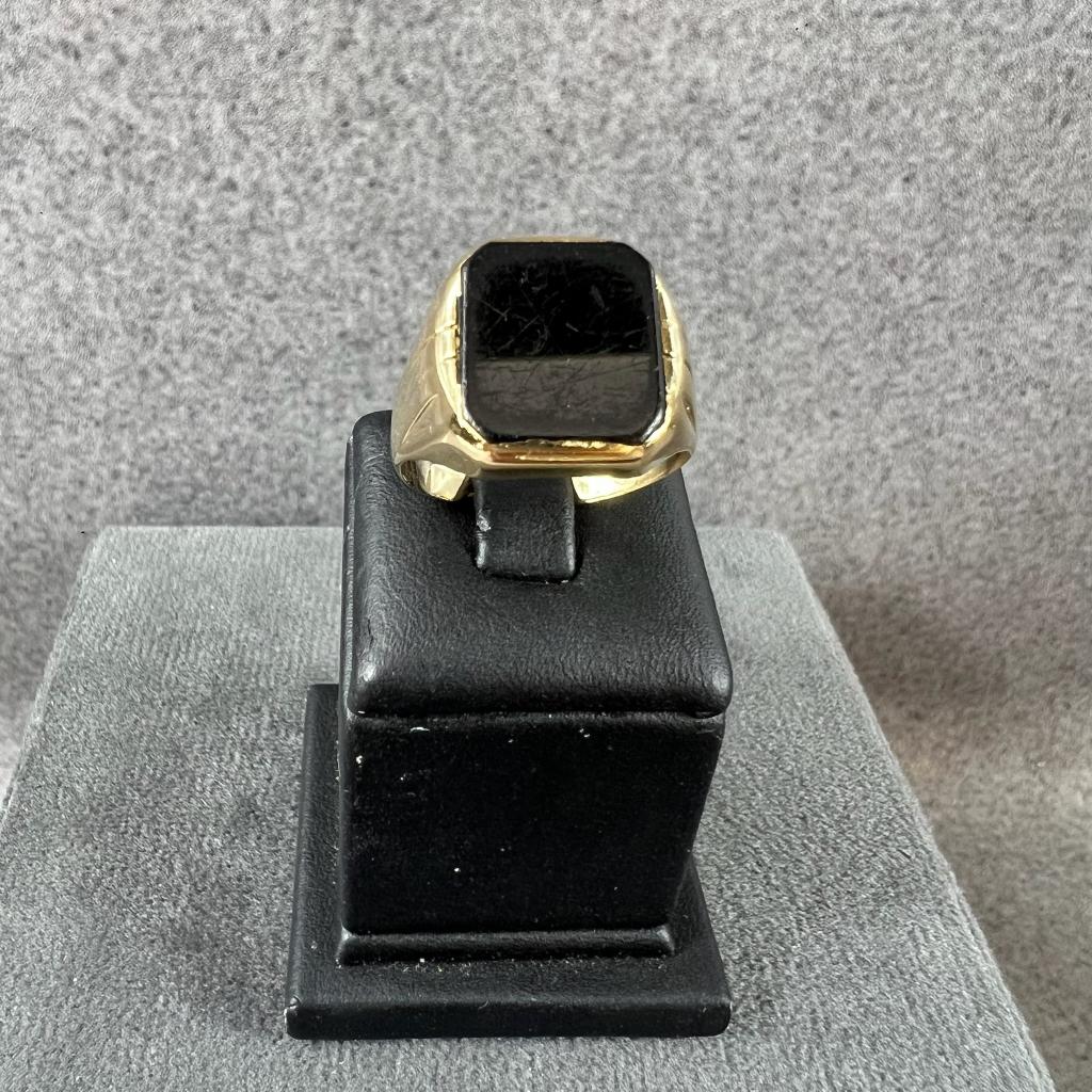 Gouden Ring | 14k | 7,4g | herenring met onyx | mt19| 408844, Sieraden, Tassen en Uiterlijk, Ringen, 18 tot 19, Gebruikt, Ophalen of Verzenden