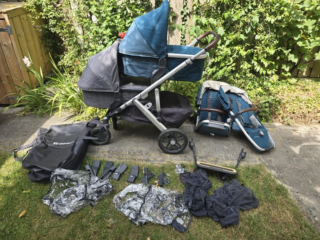 Uppababy Vista V2 tweeling kinderwagen, nog completer!, Gebruikt, Combiwagen, Verstelbare duwstang, Ophalen