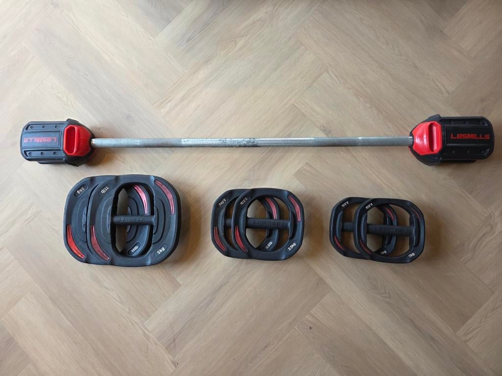 Les Mills Bodypump Barbell Set - 17kg, Sport en Fitness, Fitnessmaterialen, Ophalen, Gebruikt, Rug, Halterset