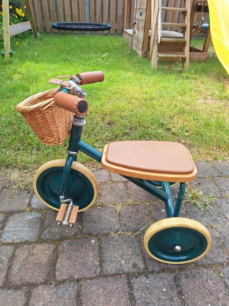 Donkergroene Banwood driewieler (met duwstang), Fietsen en Brommers, Ophalen, Gebruikt, Banwood, Duwstang