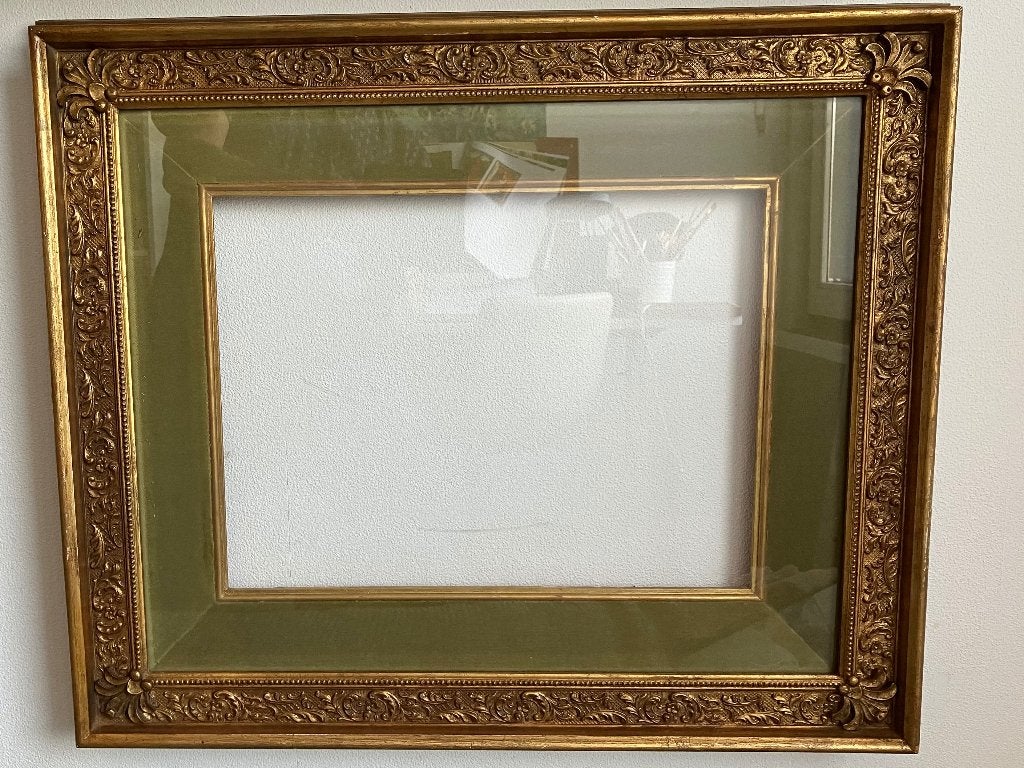 Antieke schilderijlijst met glas, Gebruikt, Schilderijlijst, Ophalen of Verzenden, Met glas