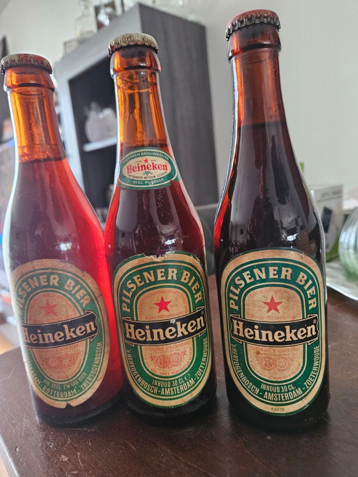 Oude Heineken bierflesjes met foutjes op dop, Verzamelen, Biermerken, Ophalen of Verzenden, Flesje(s), Heineken