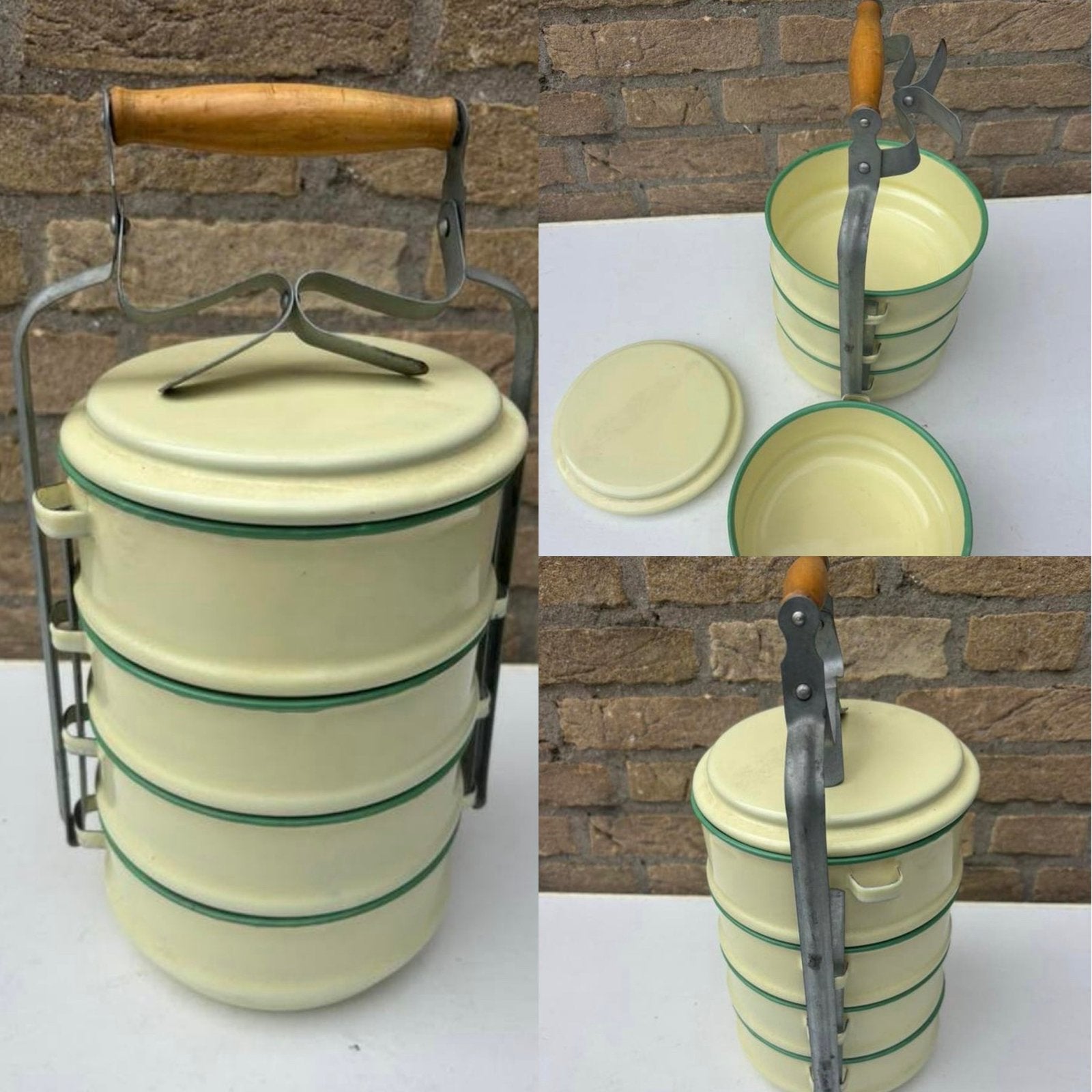 Vintage Draagset emaile pannetjes, Ophalen of Verzenden