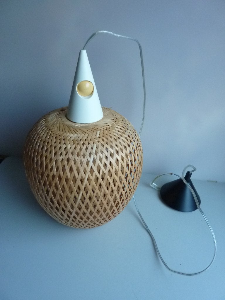 Rieten hanglamp, Ophalen of Verzenden, Gebruikt, Natuurlijk materiaal, E27 (groot)