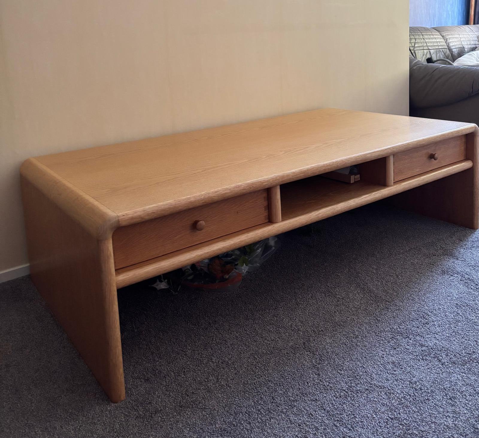 Blank massiefeiken Salontafel 38hoog en blad 70 x 135, Ophalen, Gebruikt, 100 tot 150 cm, Eikenhout