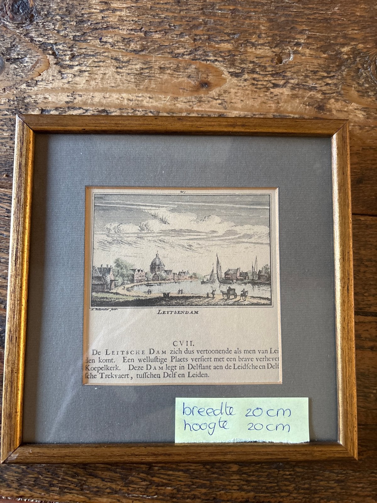 Antieke prent Leidschendam, ingelijst, 20x20 cm, Antiek en Kunst, Kunst | Etsen en Gravures, Ingelijst, Ophalen of Verzenden, 1700 - 1799