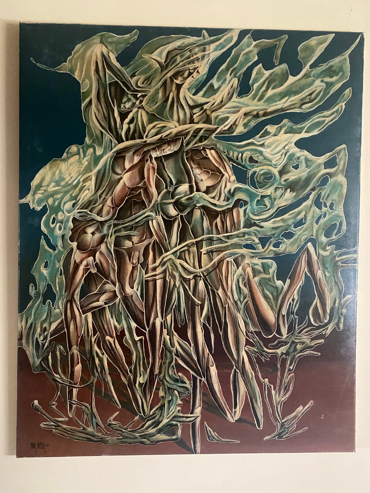 Frans Erkelens - Olieverf op doek - Abstracte figuren (1969), Ophalen, Abstract, Textiel, Gesigneerd
