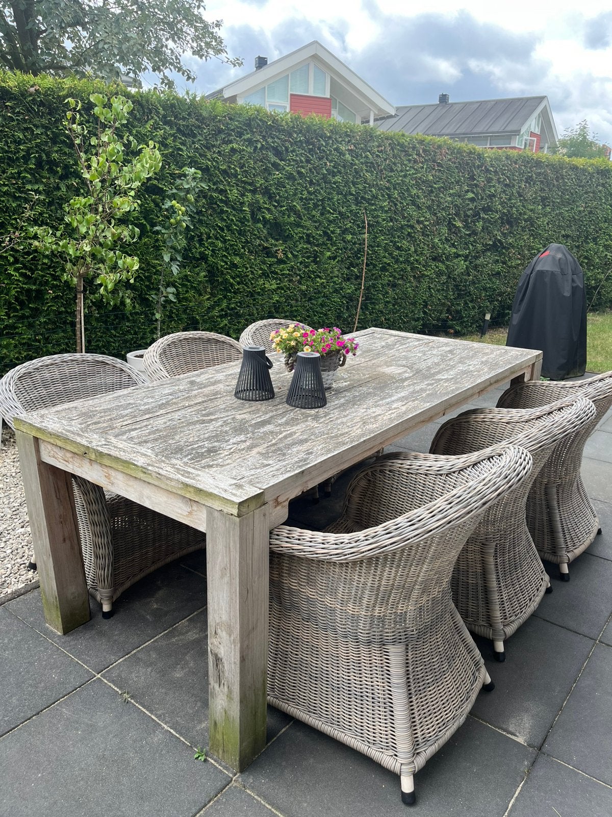 Tuinstoel (en tafel) tuinset wicker 6 stuks, Ophalen, Gebruikt, Wicker