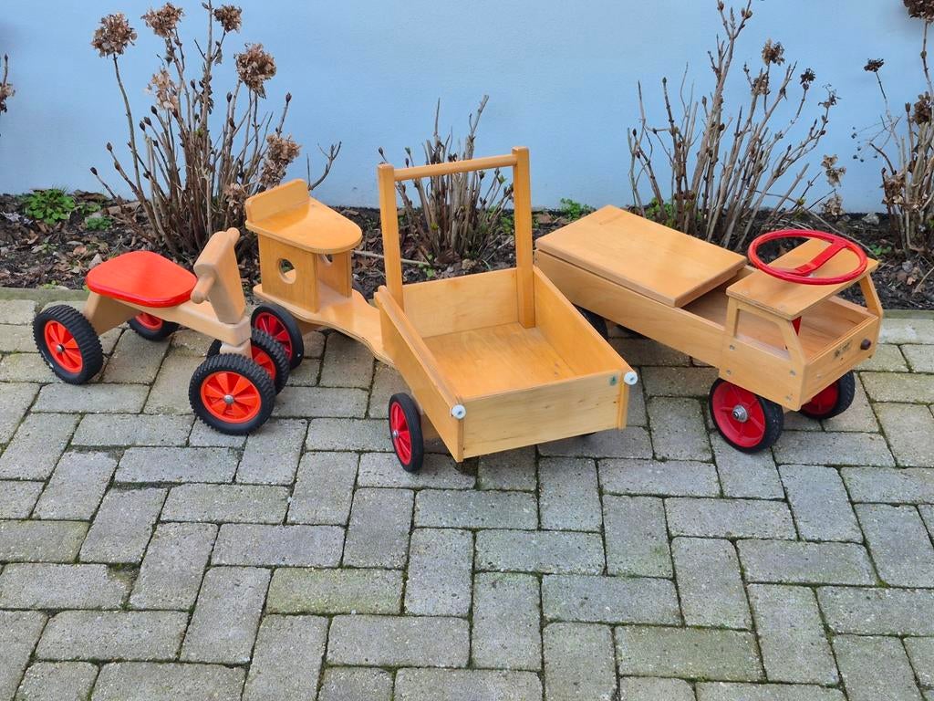 Houten binnen / buiten speelgoed kar fiets rolf harlekijn, Ophalen, Zo goed als nieuw, Loopfiets