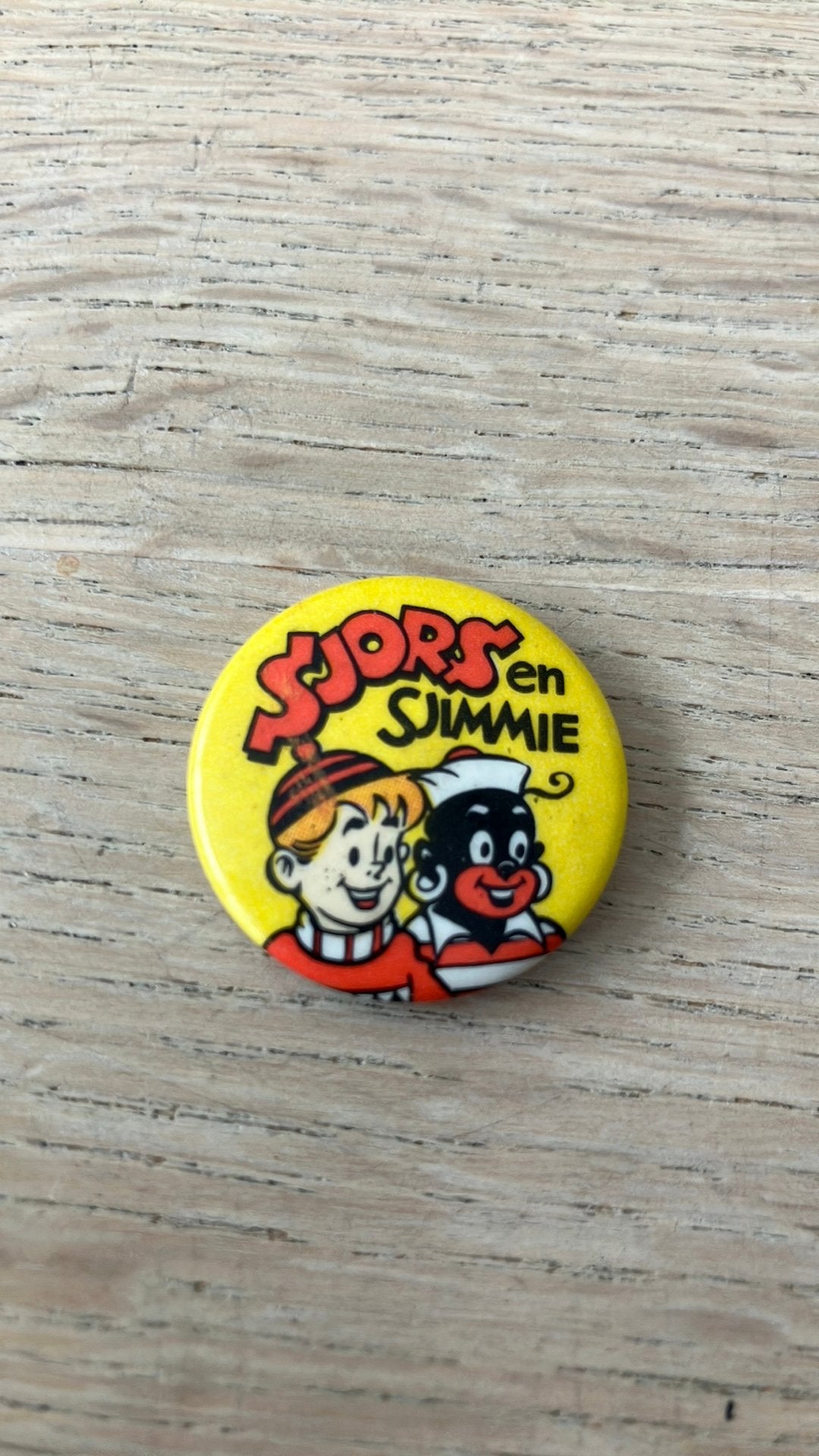 Button vintage mini met Sjors en Sjimmie, Ophalen of Verzenden, Gebruikt, Overige onderwerpen
