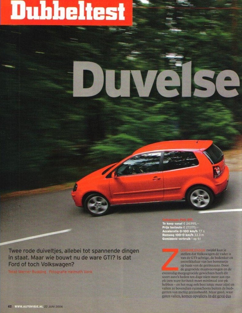 Autovisie dubbeltest Ford Fiesta ST en VW Polo GTi 2006, Ophalen of Verzenden, Gelezen, Overige merken