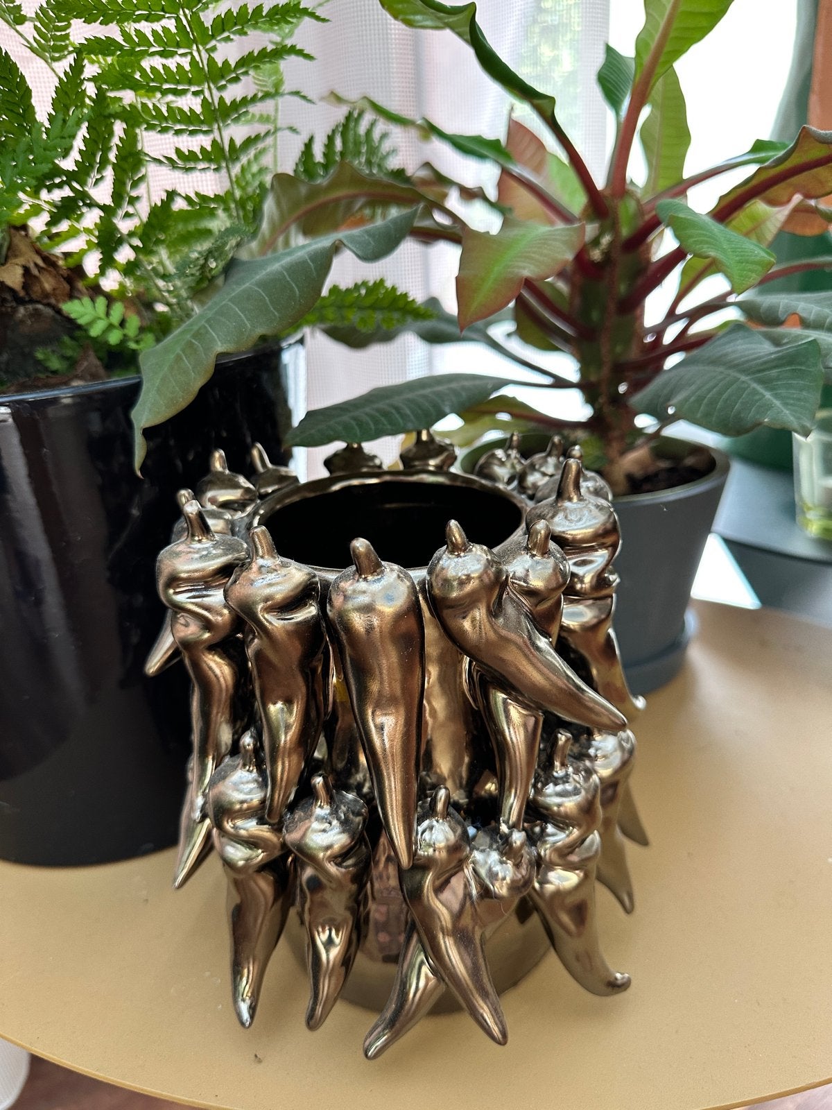 Unieke peper bloempot - Goudkleurig design, Ophalen, Overige vormen, Aardewerk, Binnen