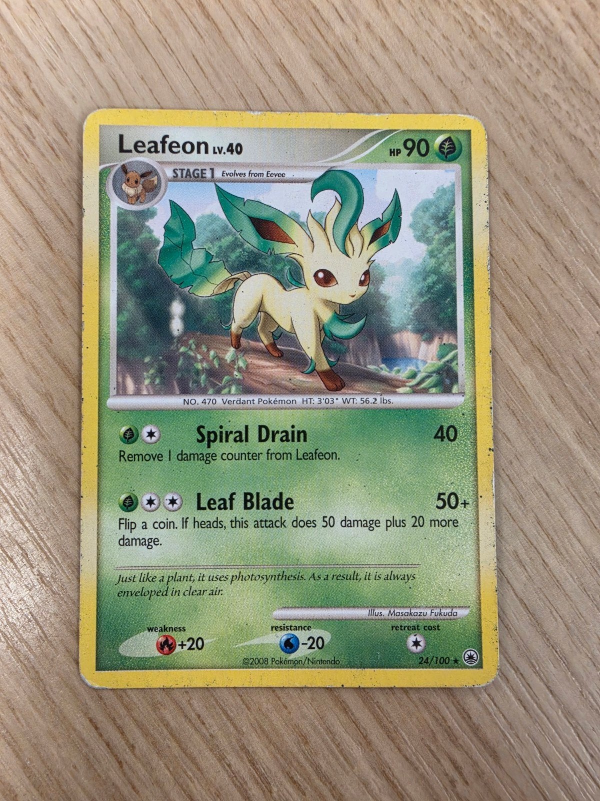 Leafeon LV.40 Pokémon kaart (24/100) - Platinum Base Set, Ophalen of Verzenden, Gebruikt, Losse kaart
