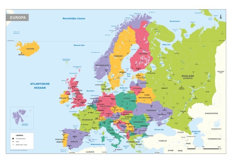 Geplastificeerde Landkaart Europa 200x140cm, Huis en Inrichting, Woonaccessoires | Schilderijen, Tekeningen en Foto's, Nieuw, 125 cm of meer