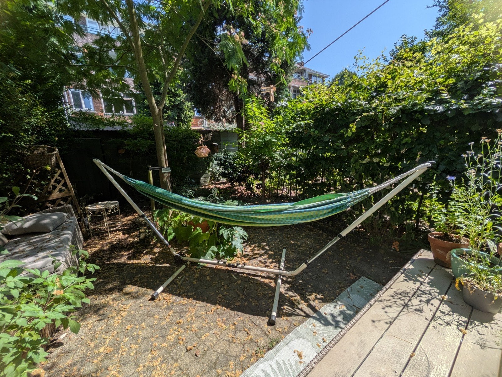 La Siesta hangmat met standaard - Groen/Blauw gestreept, Ophalen, Gebruikt, Met standaard