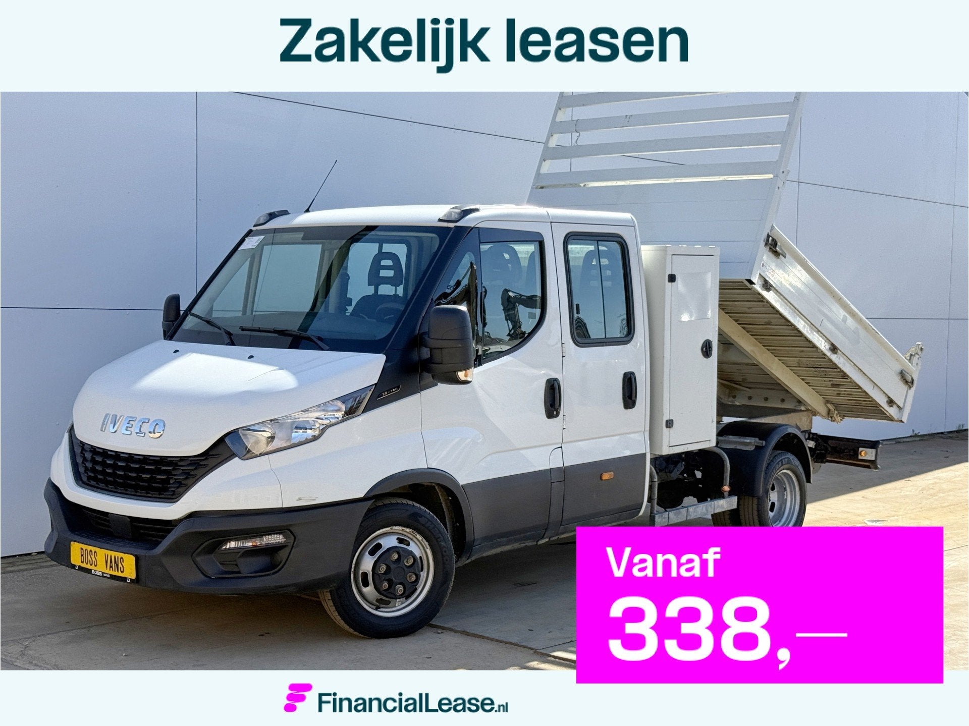 Iveco Daily 35C14 2.3 Kipper Dubbele Cabine Dubbellucht 3,5t, Gebruikt, Zwart, Iveco, Wit