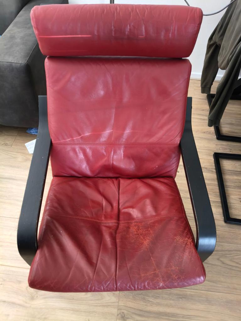 Rode leren lounge/wipstoel, Ophalen, Gebruikt, Modern, Comfort, Eén