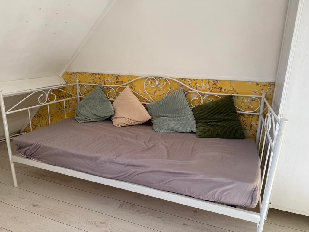 Wit metaal bed, Ophalen, Gebruikt, 90 cm, Eenpersoons