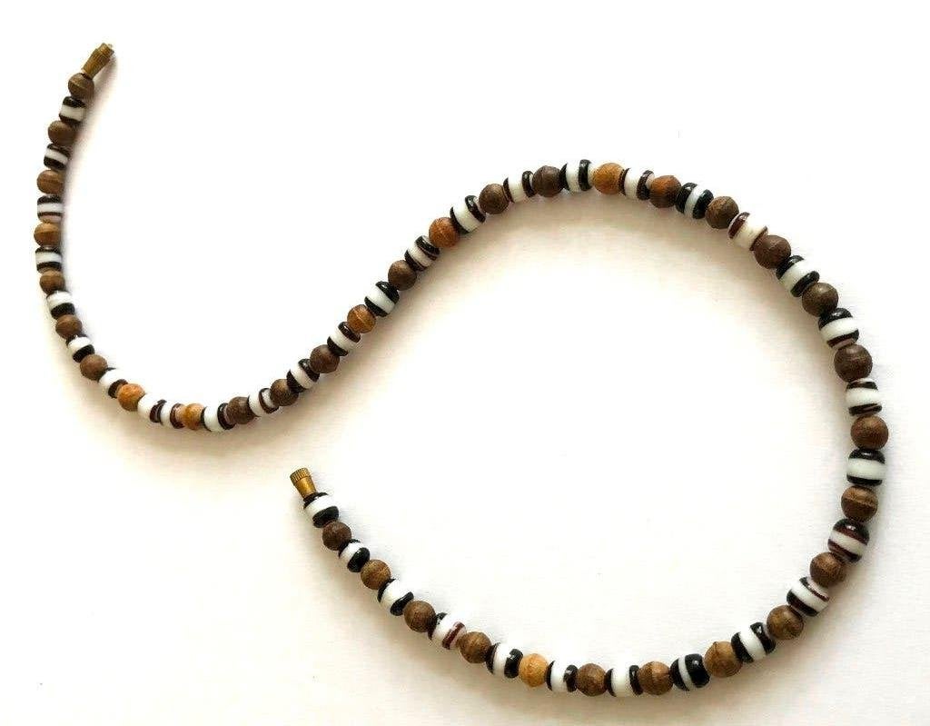 Prachtige vintage ketting met hout- en glas kralen Murano, Sieraden, Tassen en Uiterlijk, Verzenden, Zo goed als nieuw, Bruin