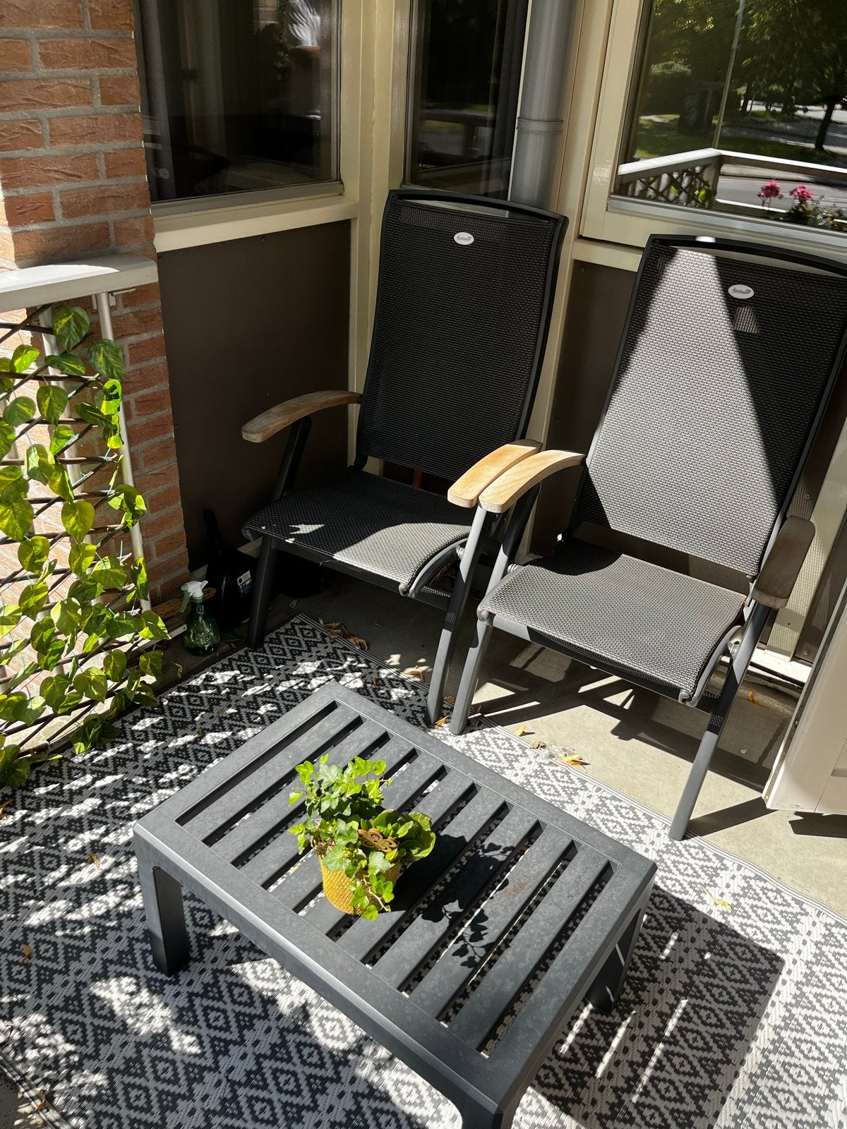 Hartman tuinset met 2 stoelen en bijzettafel, Tuin en Terras, Gebruikt, Textileen, Bijzettafel, Tuinset