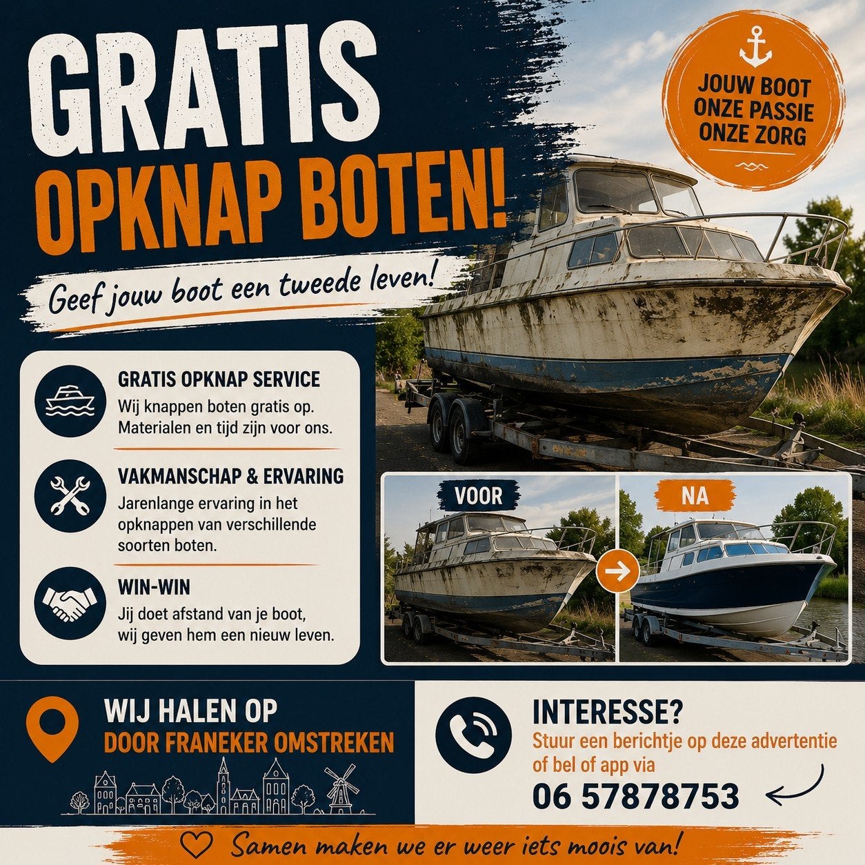 Gratis boten opknapservice - Geef uw boot een tweede leven!, Doe-het-zelf en Verbouw, Motoren, Ophalen