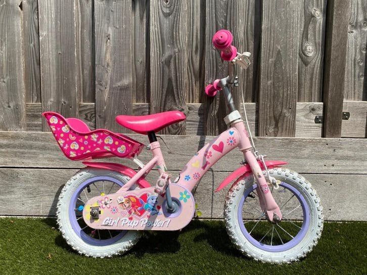 Roze Meisjesfiets 12 inch met zijwieltjes, Ophalen, Zijwieltjes, Gebruikt, Velgrem