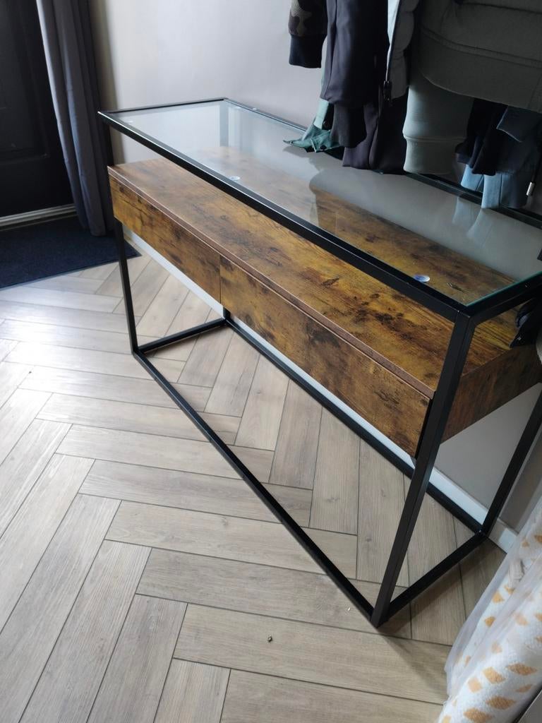 Nieuwe sidetable met glazen blad - 120x80x40cm, Huis en Inrichting, Tafels | Sidetables, Nieuw, 25 tot 50 cm, 100 tot 150 cm, Rechthoekig
