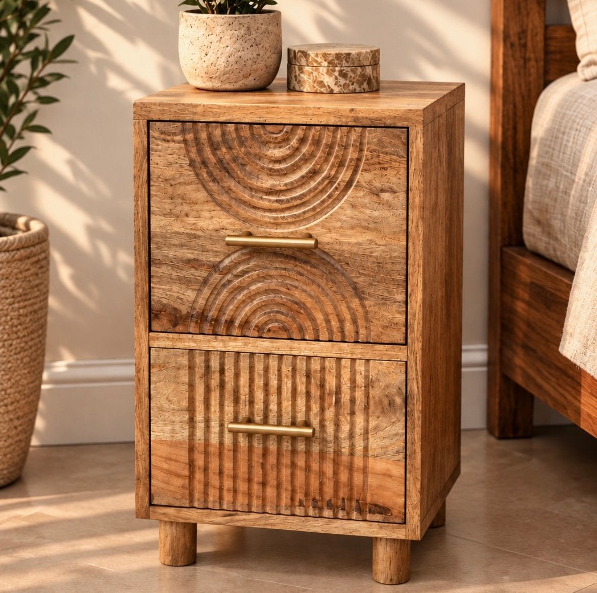Magazijn Leegverkoop | Nachtkast Ibiza | Carved | Sale, Minder dan 45 cm, Nieuw, Info@wkhome.nl, Argonweg 20-22 Amersfoort